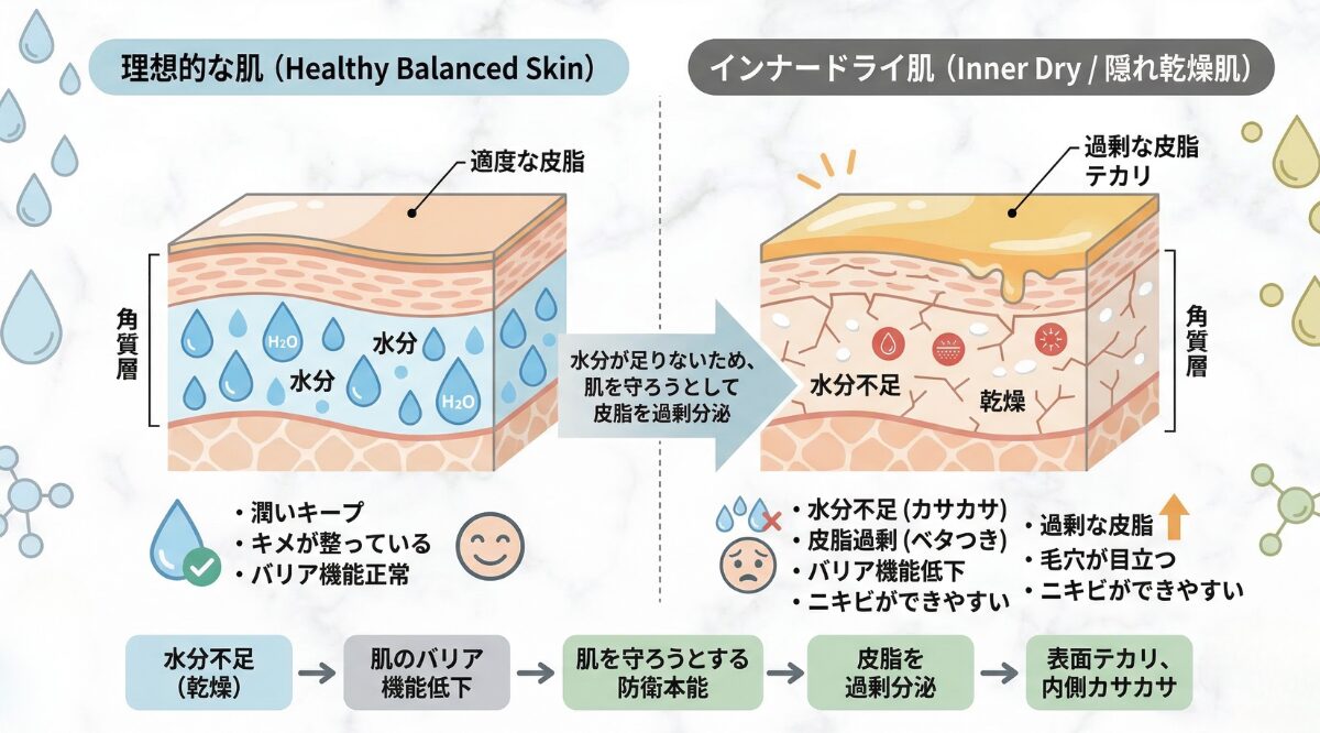 インナードライ肌とは?理想的な肌との比較で図解解説