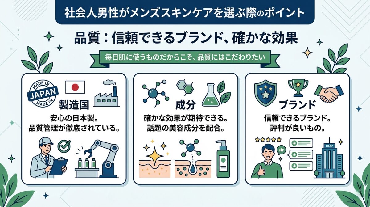 社会人男性がメンズスキンケアを選ぶ際のポイント -品質-